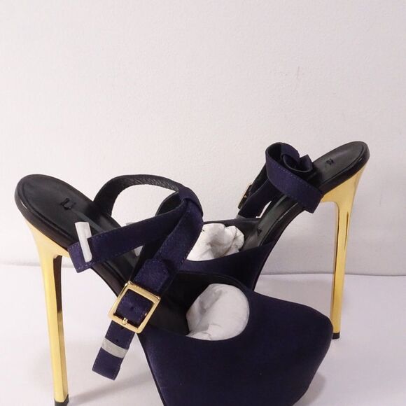 Theyskens' Theory Platform Ankle Strap Purple Gold High Pumps Sz 37 NWB 1120 - Picture 7 of 14